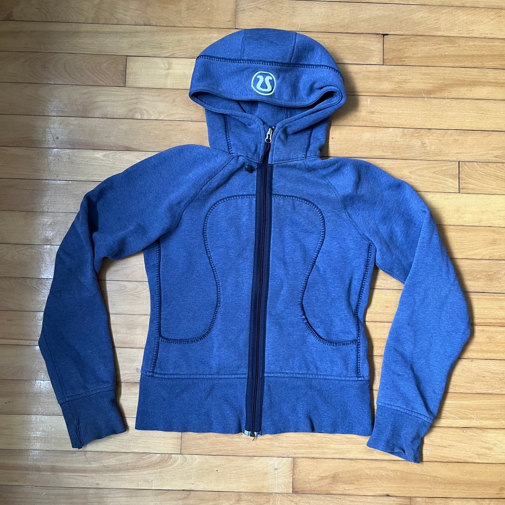 Lululemon Scuba Full Zip Hoodie Heathered Blue Size 6 Logo Hood Thumbholes